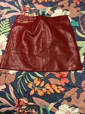 Burgundy vegan leather mini skirt new